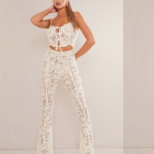 Pretty little thing CREAM LACE CORSET TIE DETAIL STRAPPY JUMPSUIT sold out